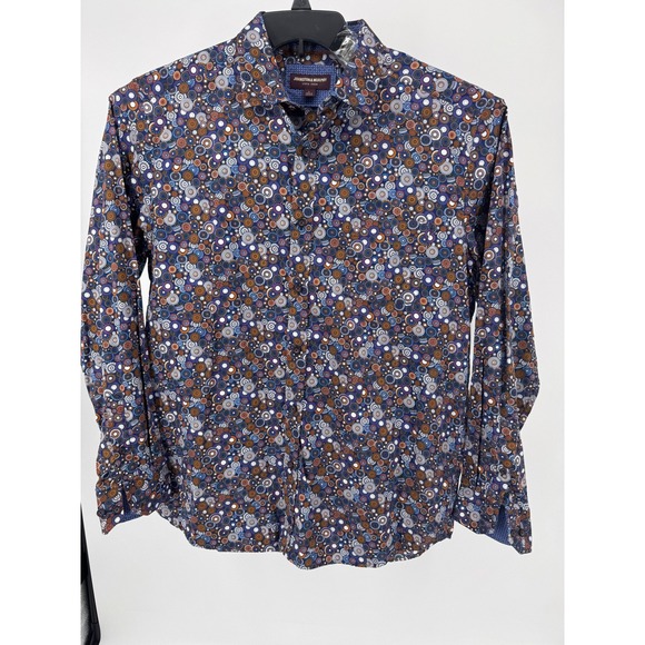 Johnston Murphy Shirt Large Mens Geometric Circles Print Long Sleeve Flip Cuff - Picture 8 of 11
